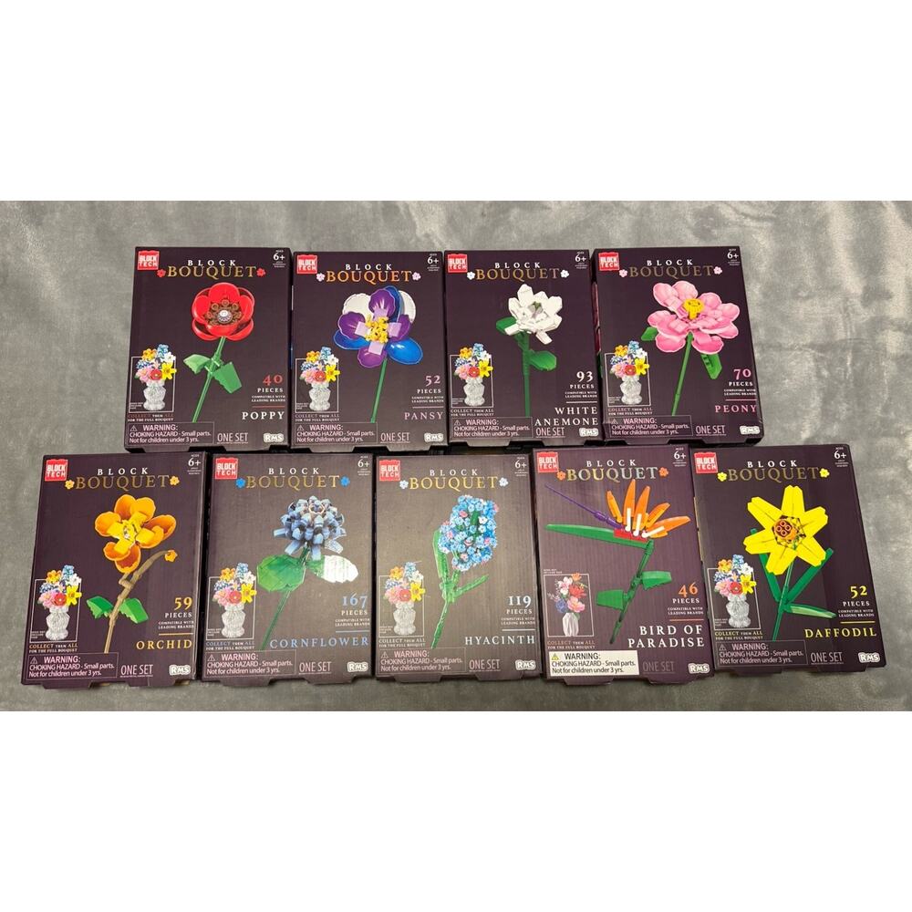 🔥Block Tech Bouquet Flower Building Blocks Bricks Lot Of 9 BNWT🔥